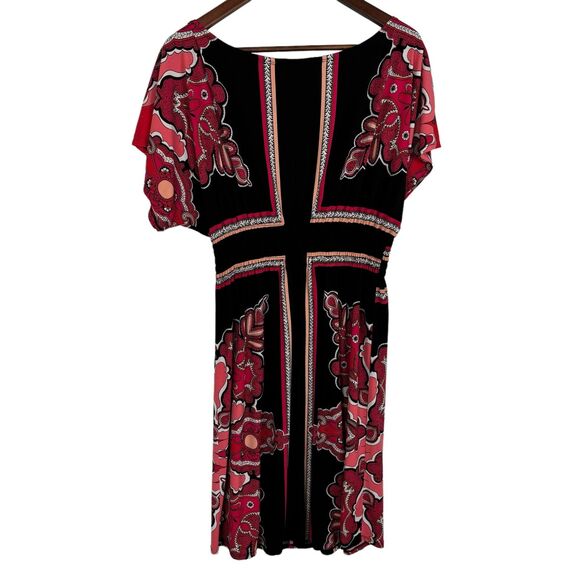 Bisou Bisou Michele Bohbot Pink Black Floral Smocked Waist Dress Women's 12 - Picture 3 of 4